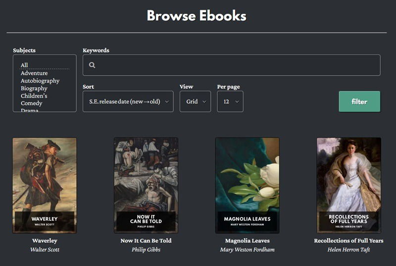 Visualisation d'ebooks gratuits sur le site Web Standard eBooks.