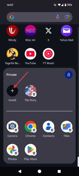 En appuyant sur le bouton Installer depuis l’espace privé sur Android.