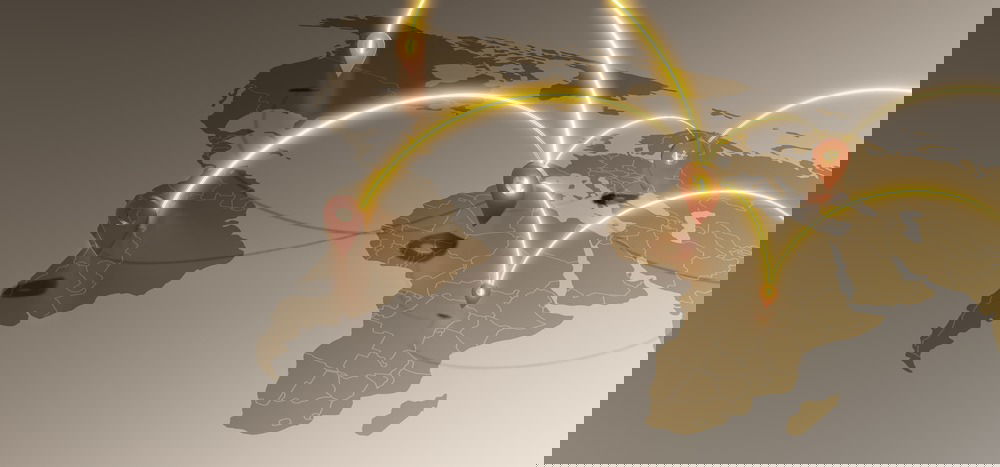 emplacements connectés sur la carte du monde