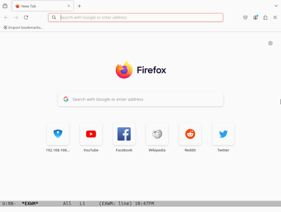 Une capture d'écran montrant Firefox exécuté dans Exwm.