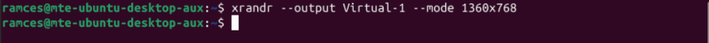 Un terminal affichant la commande Xrandr modifiée.