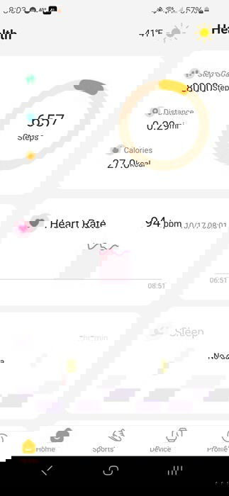Application Kospet Fit avec données de suivi de la santé.