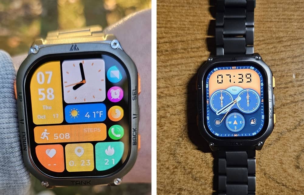 Deux cadrans de montre différents sur le Kospet Tank M3 Ultra.