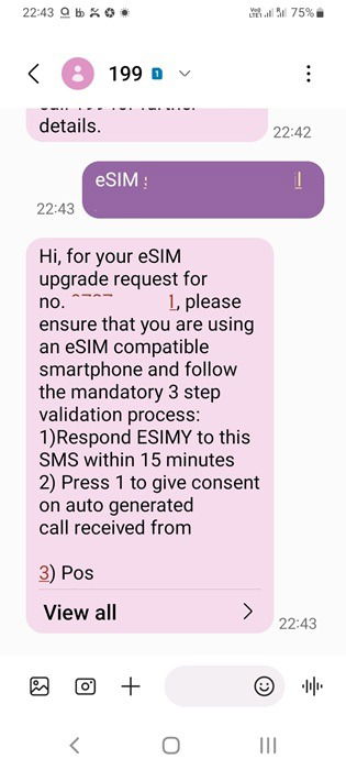 Activation par SMS pour les eSIM via un opérateur de télécommunications.