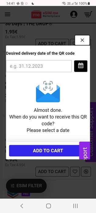 QR code à livrer pour un adaptateur eSIM appelé eSIM.me