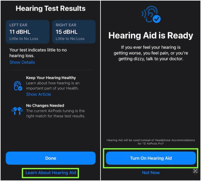 Allumez l’aide auditive sur les Airpods