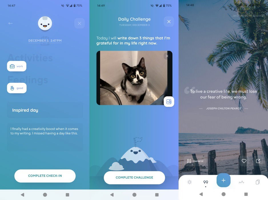 Présentation de l’interface de l’application Reflectly.