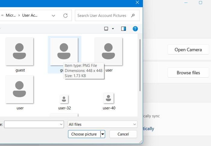 Modification de l'image du compte utilisateur Windows par son icône filaire par défaut au format PNH.