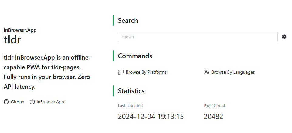 Page du navigateur Web Tldr
