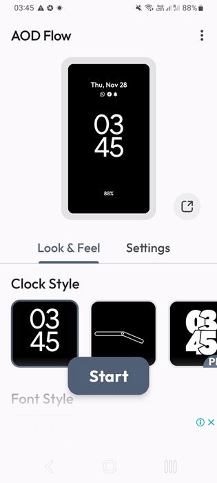 Widget d'écran de verrouillage AOD Flow pour différents modèles de cadran.