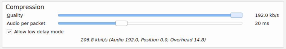 Une capture d'écran montrant la qualité audio maximale disponible pour Mumble.