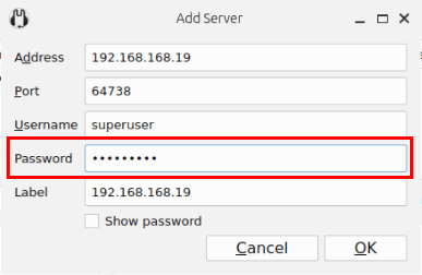 Une capture d'écran mettant en évidence le champ de mot de passe du superutilisateur du serveur.
