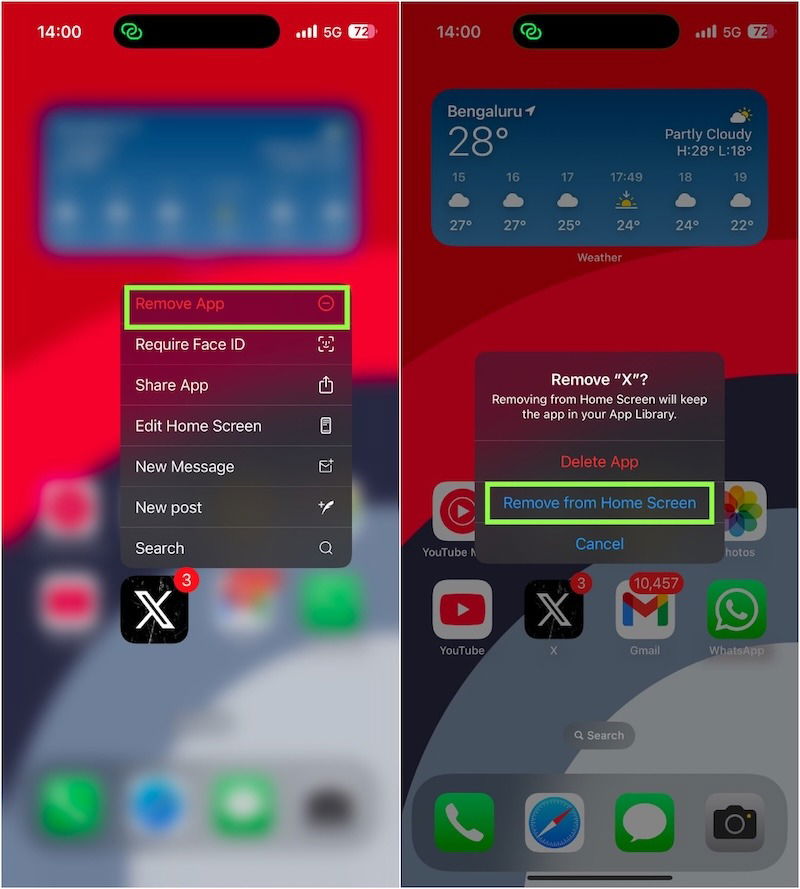 Supprimer l'application de l'écran d'accueil