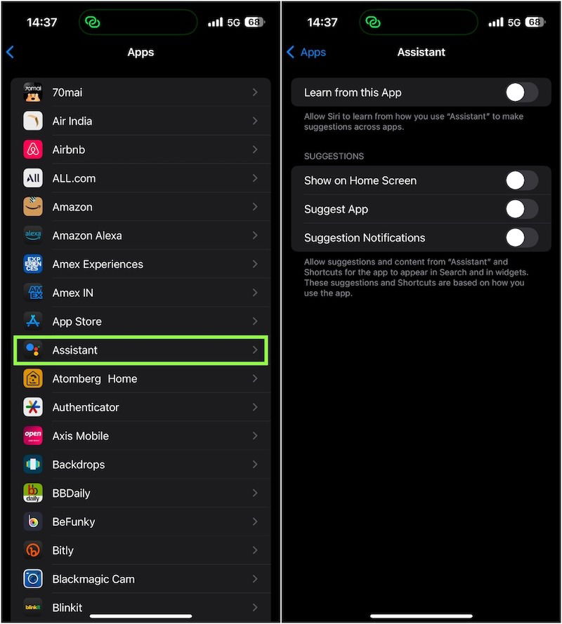 Désactiver les suggestions Siri pour les applications