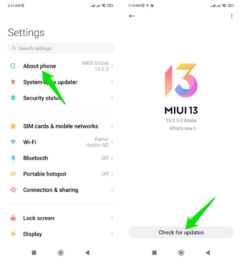 Écran de mise à jour du système téléphonique Android