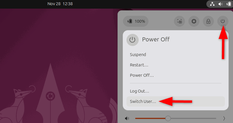 Changer d'utilisateur depuis le menu d'alimentation dans Ubuntu.