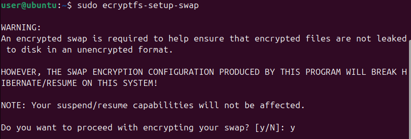 Cryptage de la partition d'espace d'échange.
