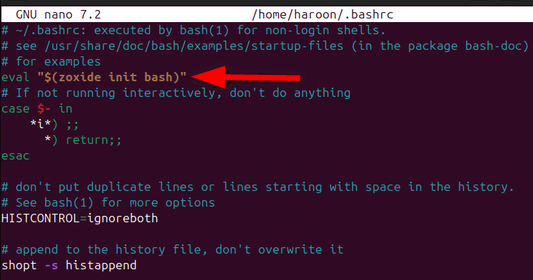 Modification de la configuration du terminal Bash pour utiliser l'outil de ligne de commande zoxyde.