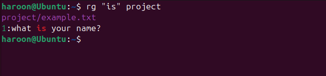 Recherche d'un modèle spécifique dans les fichiers d'un répertoire spécifique à l'aide de l'outil ripgrep de Linux.