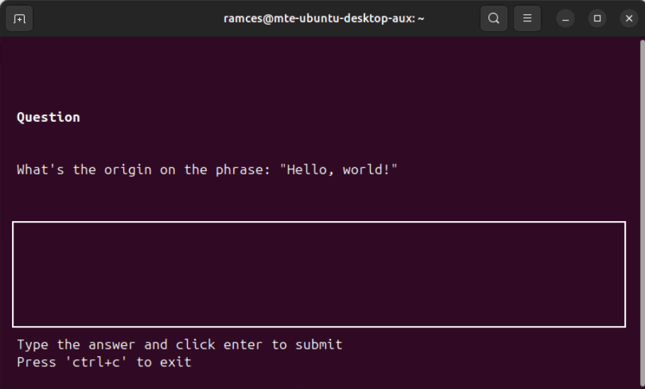 Un terminal montrant un exemple de carte fonctionnant dans StudyFlash.