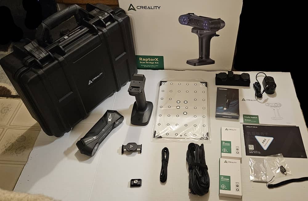 Tout ce qui est inclus avec le scanner Creality RaptorX
