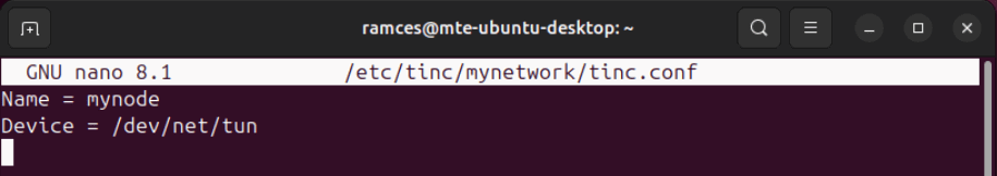 Un terminal affichant la configuration pour l'installation de Tinc dans Ubuntu.