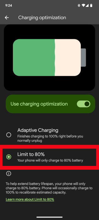 Activation de la limite de batterie à 80 % sur Android