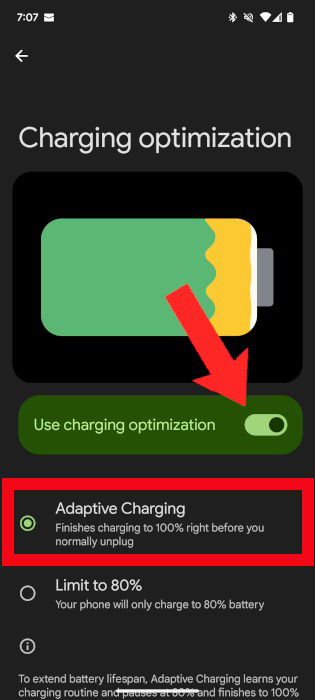 Activer la charge adaptative sur le téléphone Android