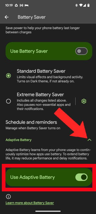 Localisation de la batterie adaptative sur Android