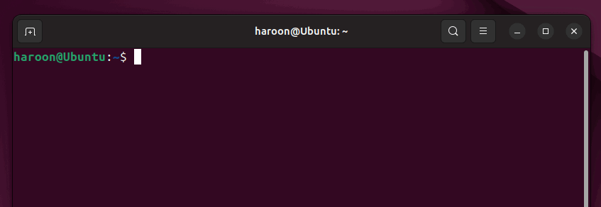 Affichage de la fenêtre du terminal sur Ubuntu.