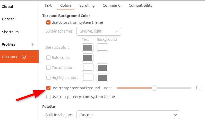 Modification de la transparence du terminal Fond du terminal Ubuntu.