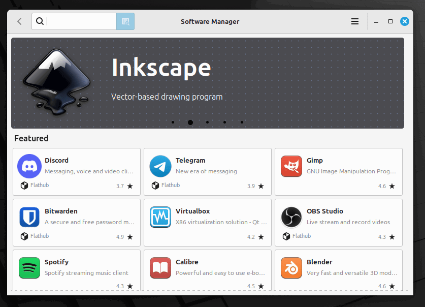 Interface du gestionnaire de logiciels Linuxmint