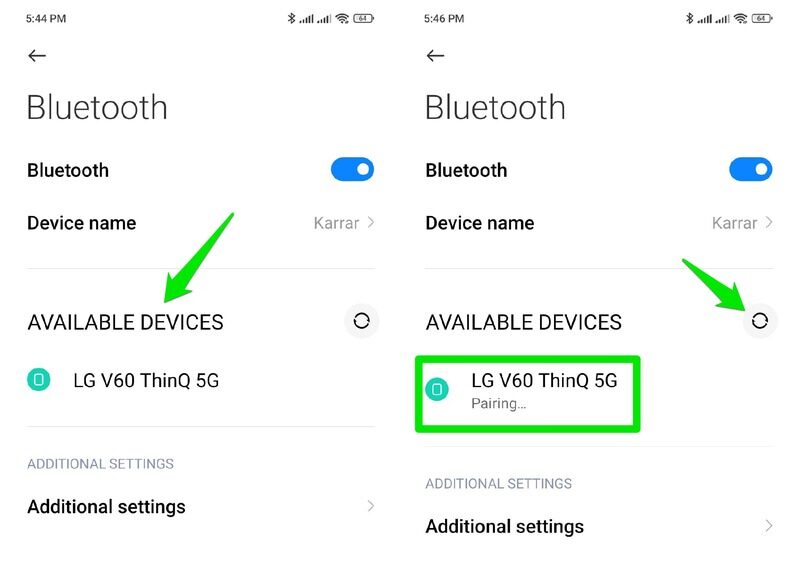 Appareils disponibles Android Bluetooth