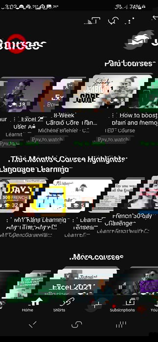 Page de cours YouTube.