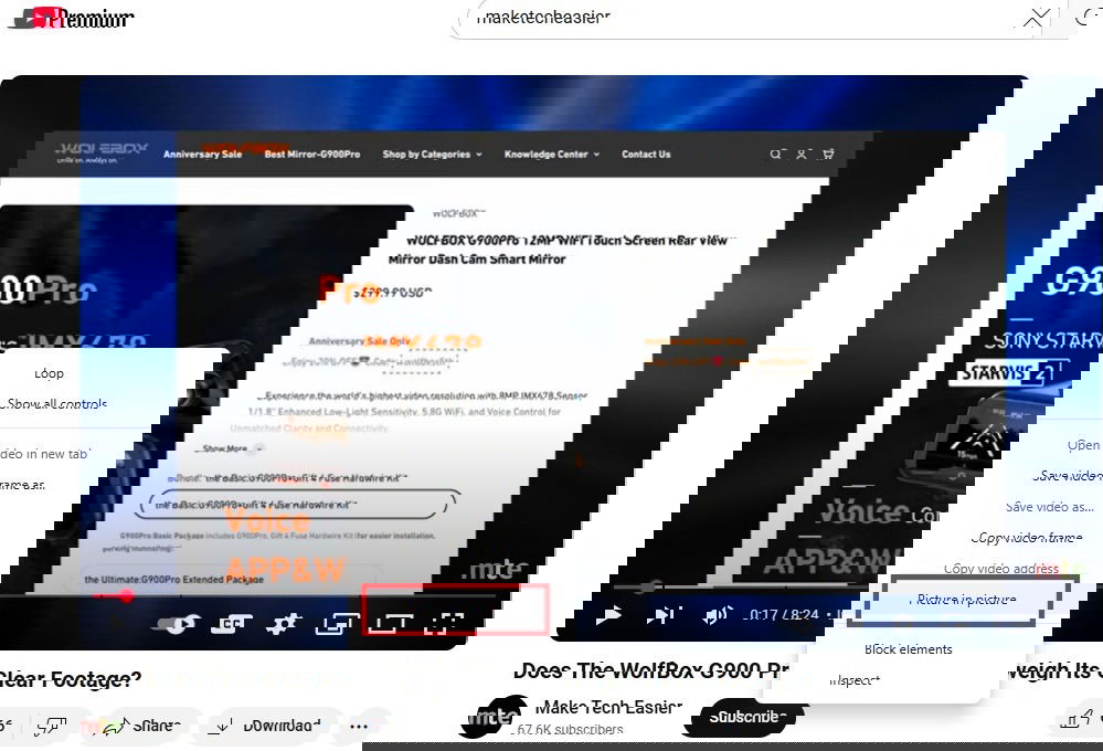 YouTube Pip sur le bureau.