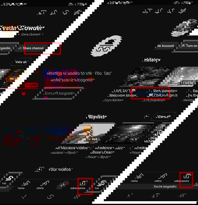 En activant et désactivé YouTube.