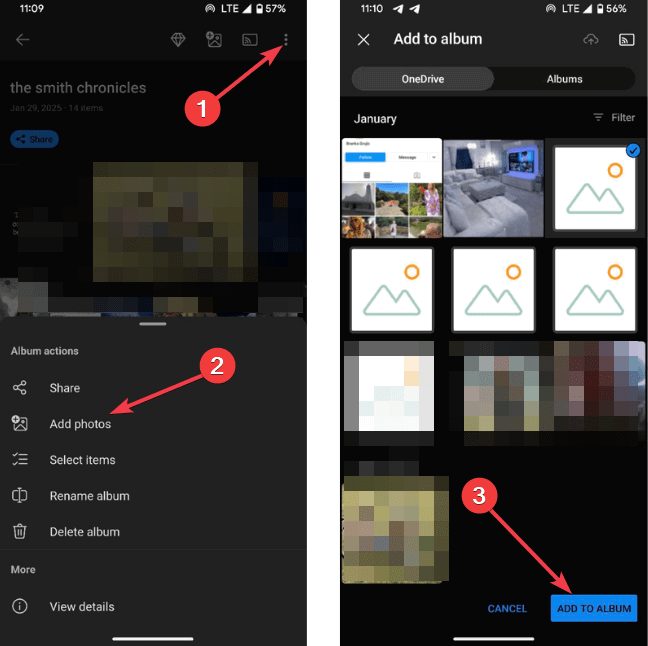 Téléchargez vers l'album OneDrive Mobile