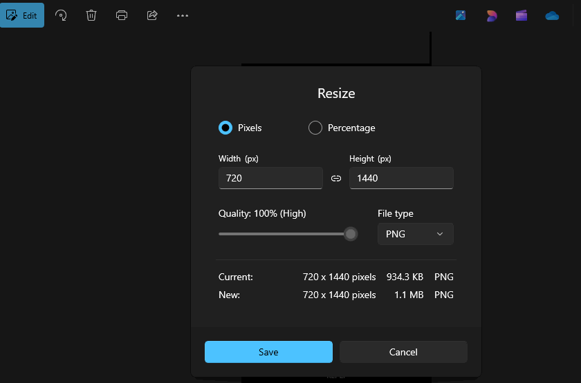 Redimensionner l'image avant de télécharger OneDrive
