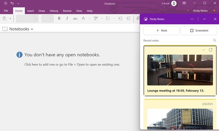 Sticky Notes Fonctionne facilement disponible sur l'application OneNote.