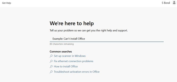 Obtenez des redirections du menu d'aide vers la prise en charge du chat Microsoft.