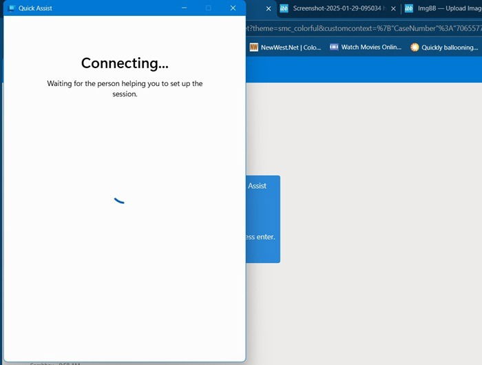 Le processus de connexion en aide rapide peut prendre quelques minutes.