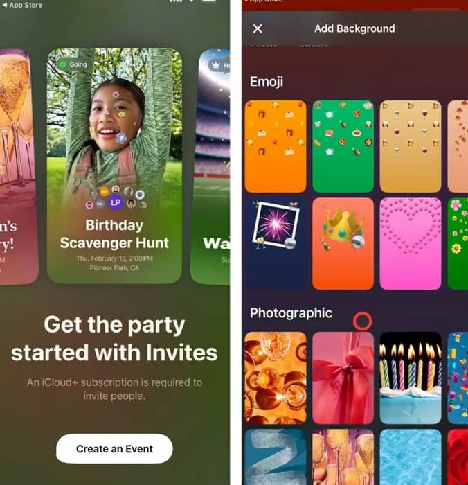 Création d'une nouvelle invitation dans Apple Invite.