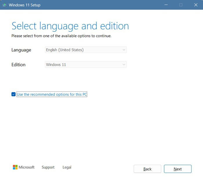 Configurez la langue et l'édition pour Windows 11 à l'aide de l'outil de création de médias.