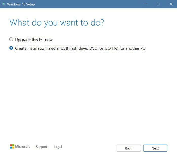 Créez des supports d'installation pour Windows10 sur un lecteur USB.