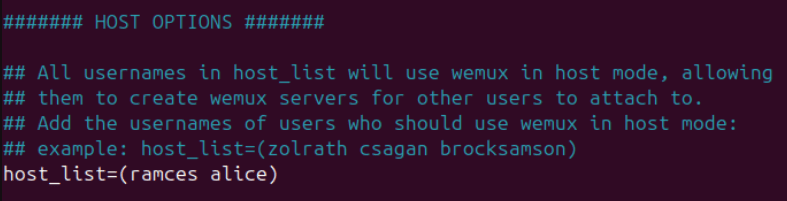 Un terminal montrant la variable host_list affichant deux utilisateurs.