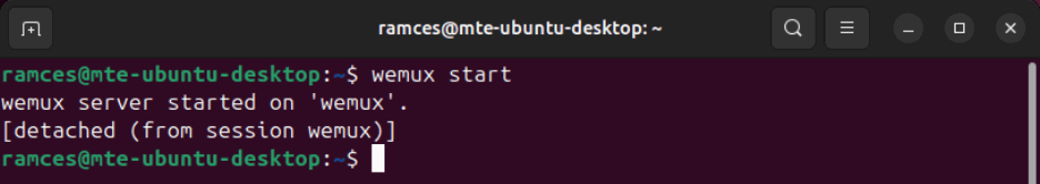 Un terminal montrant la sortie d'une session TMUX détachée.