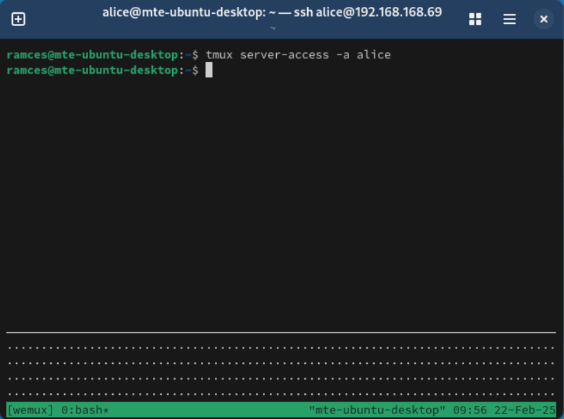 Un terminal montrant l'utilisateur invité se connectant à la machine Wemux distante.