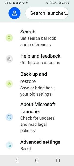 Microsoft Launcher pour les paramètres Android en détail.