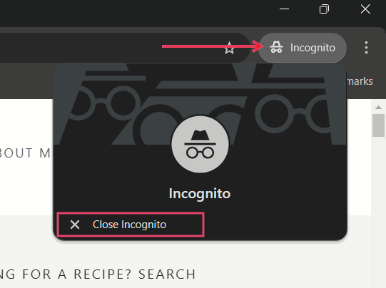 Clôture de la fenêtre incognito dans Chrome à l'aide du bouton d'extension.