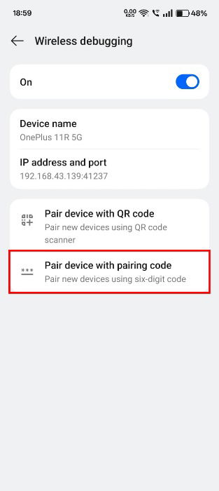 Paire l'appareil avec code de couple